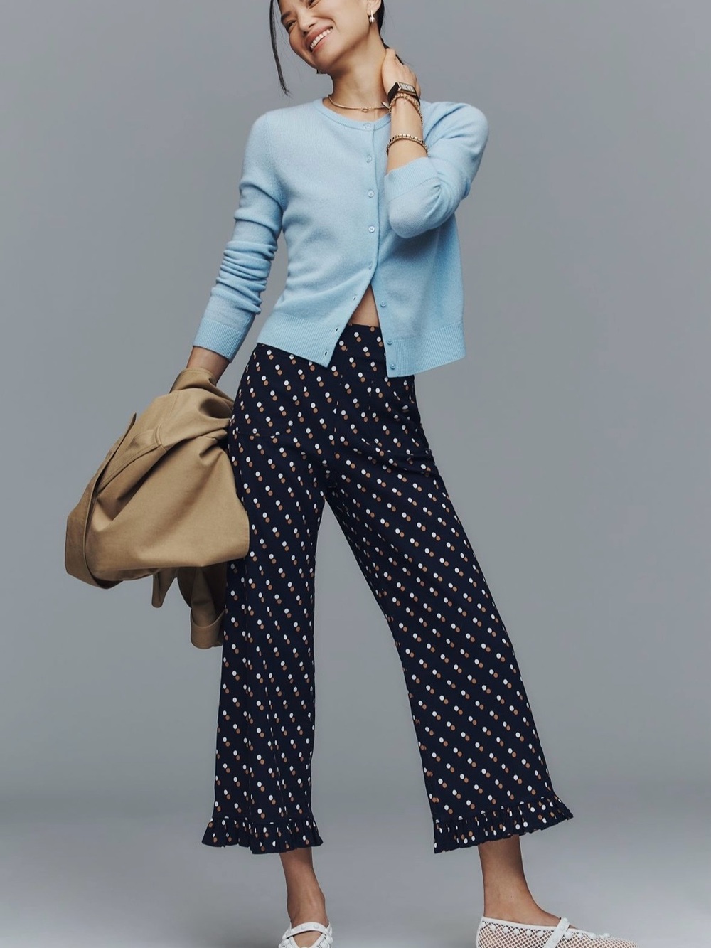 Mauve Colette Polka-Dot Navy Wide-Leg Pants in Navy